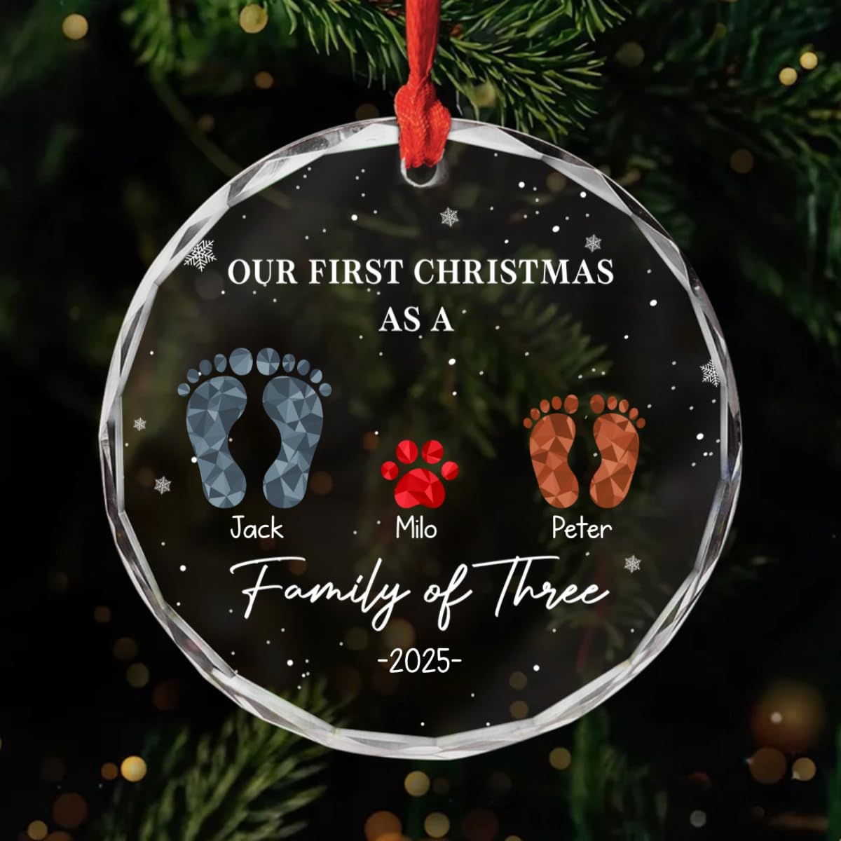 Personal Chic Personalised Ornament - First Family Christmas - Christmas tree decorations personalised, Hanging decor xmas, personalised xmas tree baubles, (3 members)