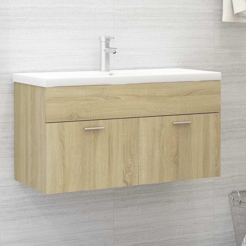 Armario para debajo del lavabo Sonoma Roble 90 x 38,5 x 46 cm, madera de 1 compartimento, 2 puertas, para cuarto de baño