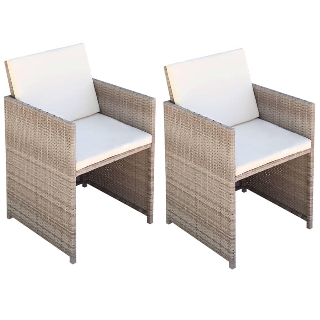 2 Sillas De Jardín Con Taburetes Ratán PE Beige - Conjunto Exterior Terraza Patio Con Cojines Cómodos