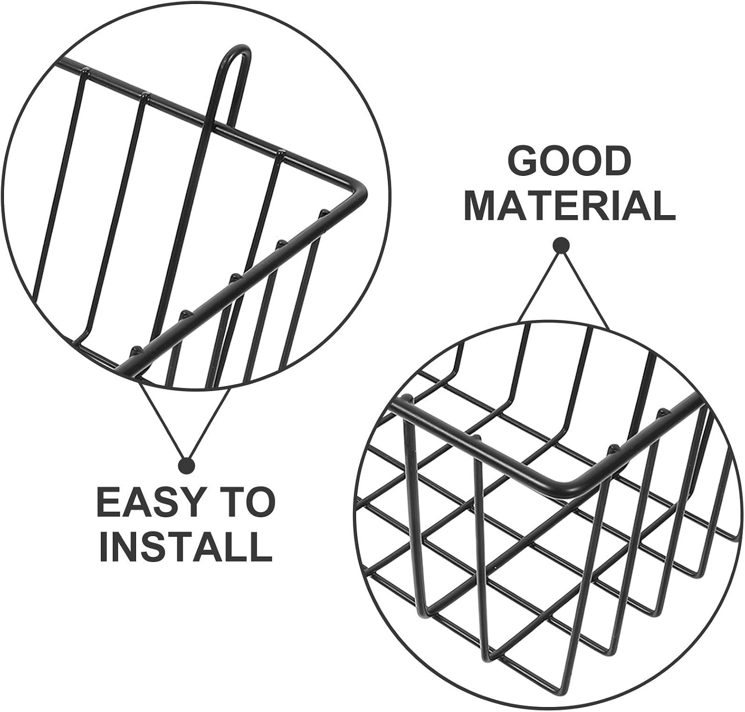 2pcs Black Iron Wire Hanging Baskets Designed for Grid Wall with Clean and Modern Design, Suitable for Organizing Paint Brushes and Extension Cords on Workbenches or Stores