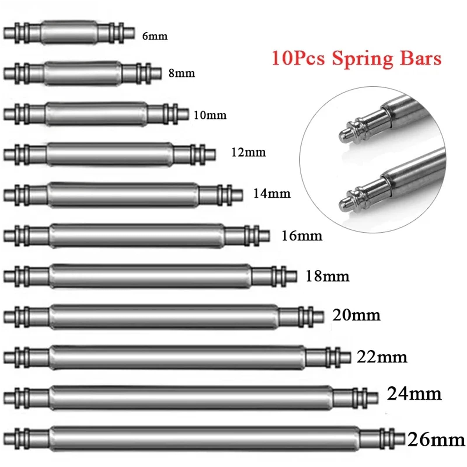 Lot de 100 barrettes à ressort en métal pour bracelet de montre 1,5/1,8 mm