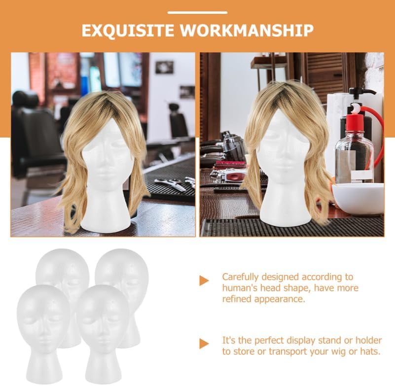 Mannequin Head Mold 4 Pack 11.02X6.29X5.51In Foam Wig Display Stand Holder for Hats Caps Hair Accessories Salon Home Use