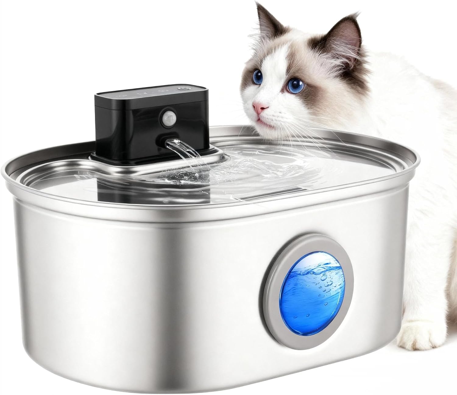 Cat Water Fountain Stainless Steel, 3.5L/118oz Large Capacity Automatic Cat Water Dispenser with Filter, Cordless, Ultra Quiet Pet Water Fountain