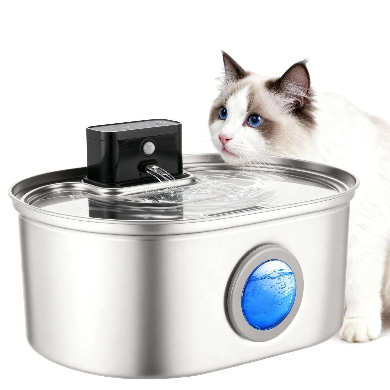SELOOYE Cat Water Fountain Stainless Steel, 3.5L/118oz Large Capacity Automatic Cat Water Dispenser with Filter, Cordless, Ultra Quiet Pet Water Fountain