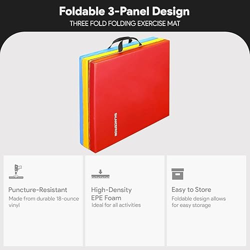 Miniatura 5 de Alfombrilla plegable para ejercicios aeróbicos, 4 x 10 x 3 pulgadas, extra gruesa, de alta densidad, antidesgarros, para gimnasia, gimnasio,