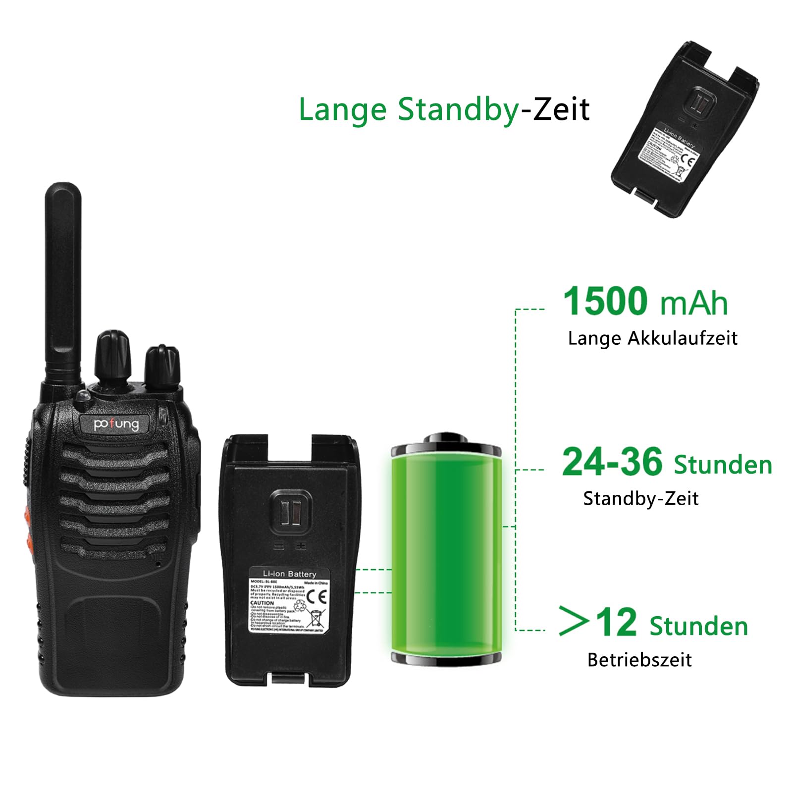 Walkie Talkie PMR446 Lizenzfreies Zwei-Wege-Funkgerät pofung PT88E 10 Stück | 16 Kanäle Professionelle wiederaufladbare Walkie Talkies großer Reichweite USB-Ladestation und Hörmuscheln Baustelle Schwarz