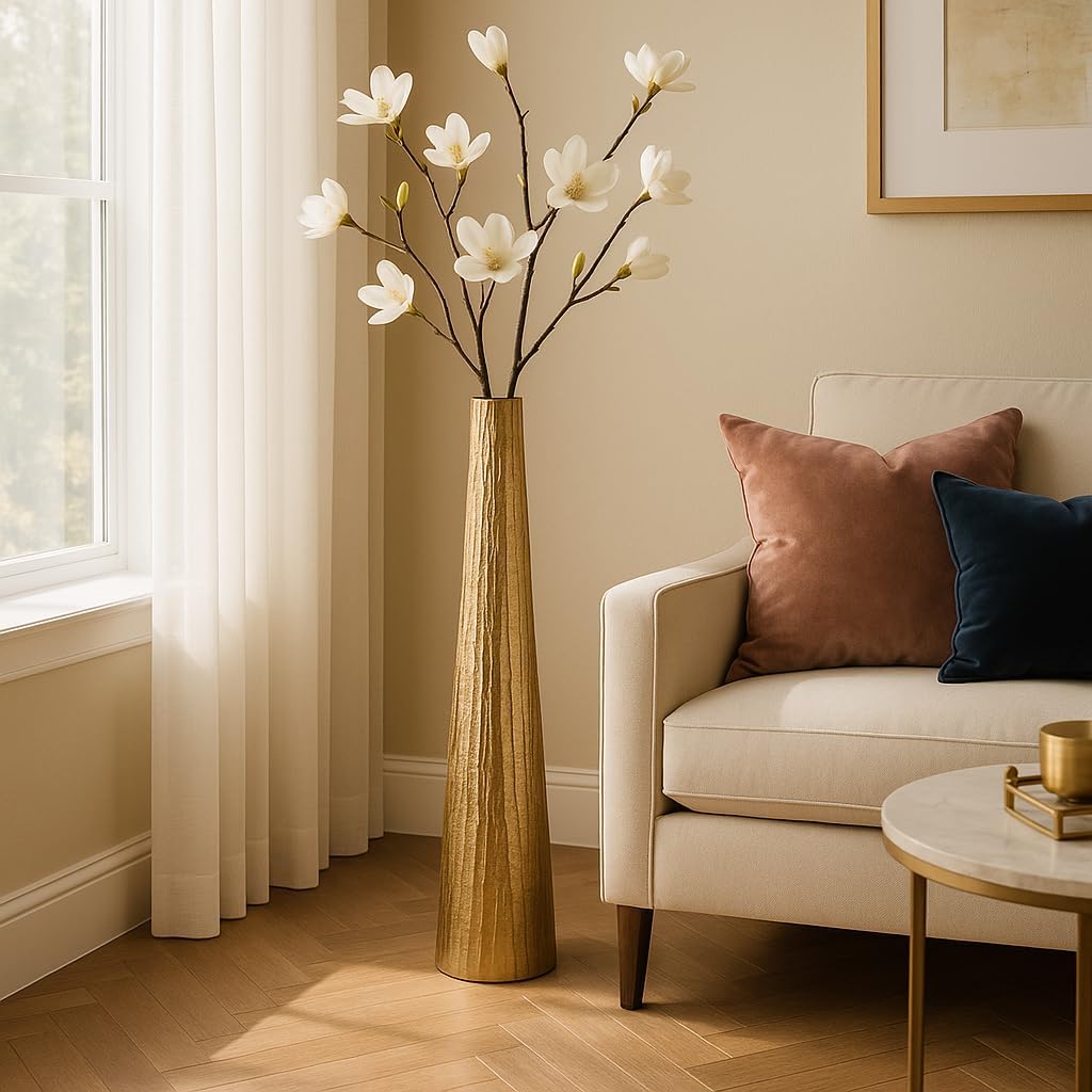 Floor Vase for Living Room Decor – Metal Vase for Home, Bedroom, or Office – Elegant vase adds a Sophisticated Accent to Any Table, House, or Room Decor – Flower Vases for Centerpieces – 58", Gold