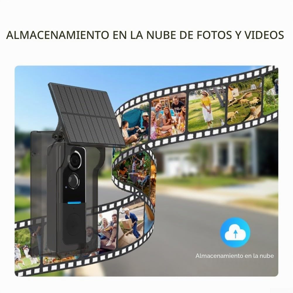 Cámara de timbre inalámbrica con cubierta solar para sistema Tuya, intercomunicador de video 1080P, sensor de detección de movimiento y diseño impermeable IP65 para exteriores (negro)