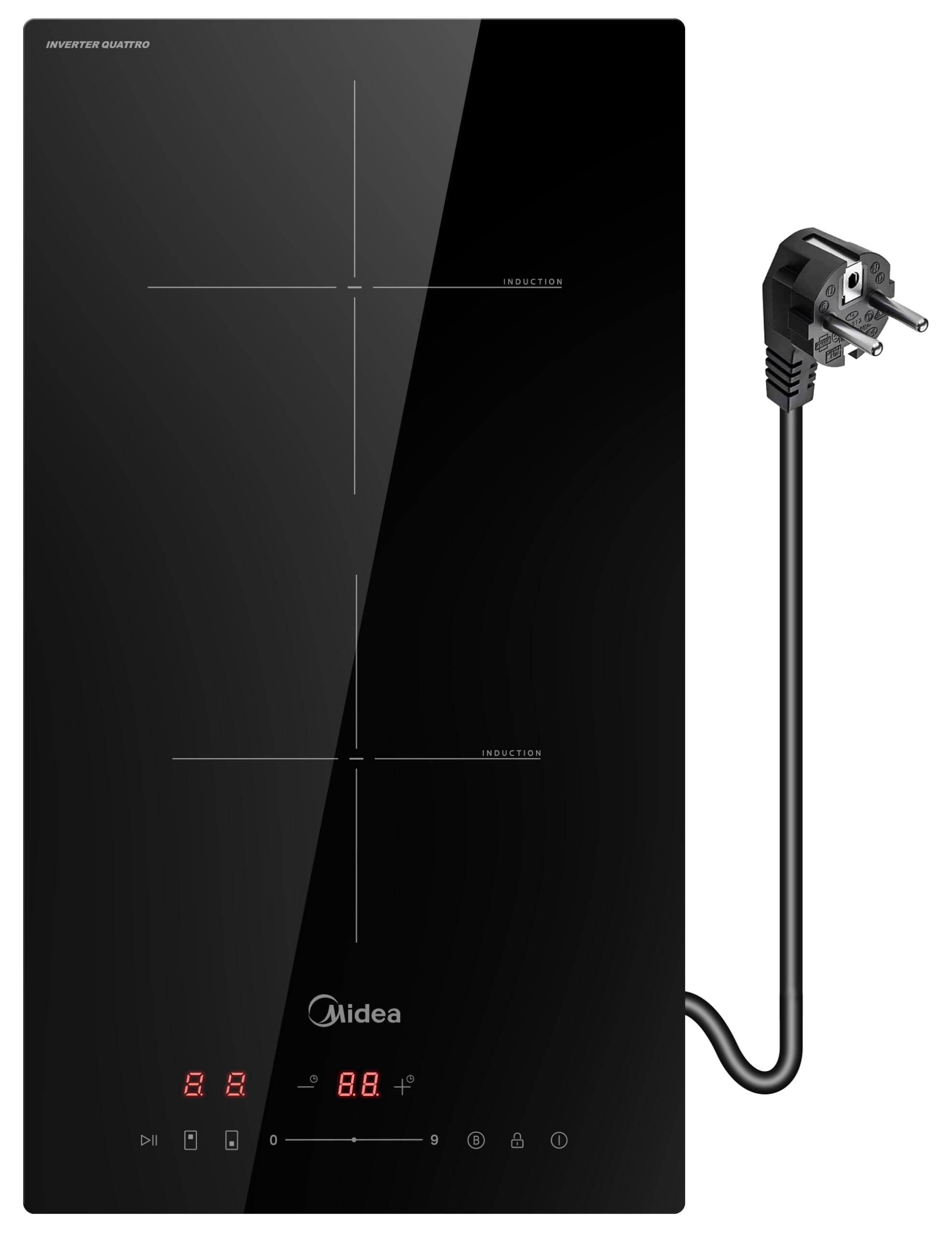 Midea Induktionskochfeld Mit 2 Kochzonen Kochfelder Einbau Keramikkochfeld, Verdrahtung, Berührungssteuerung, Automatische Abschaltung, Kindersicherung