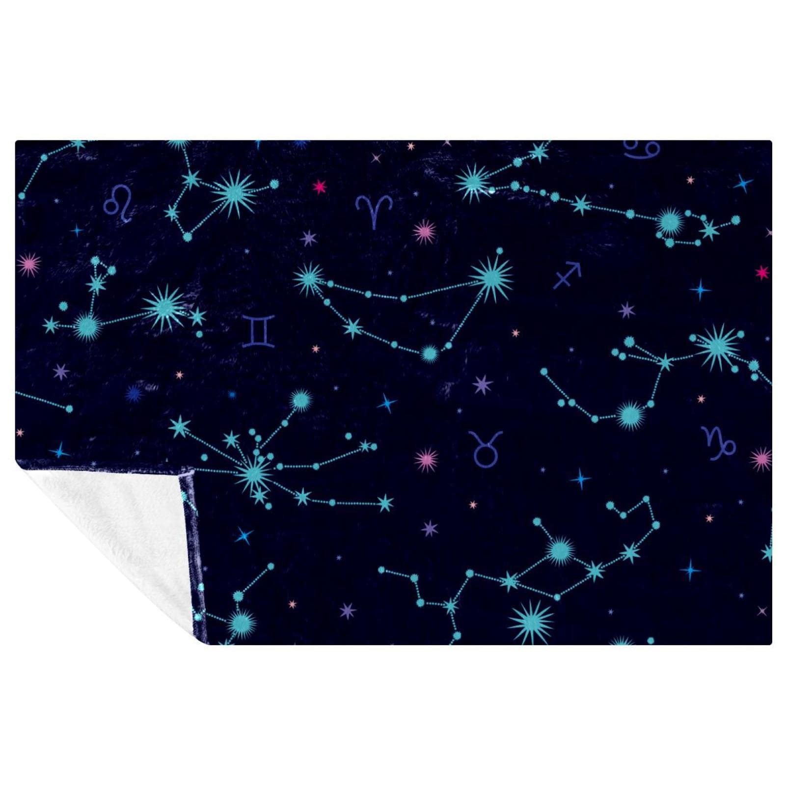 Couverture douce chaude pour lit canapé camping pique-nique motif constellations zodiaque