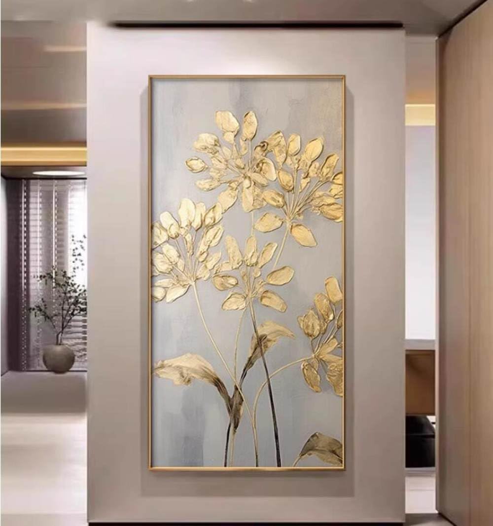 Tableau abstrait fait main feuille d'or de luxe pour grand salon chic
