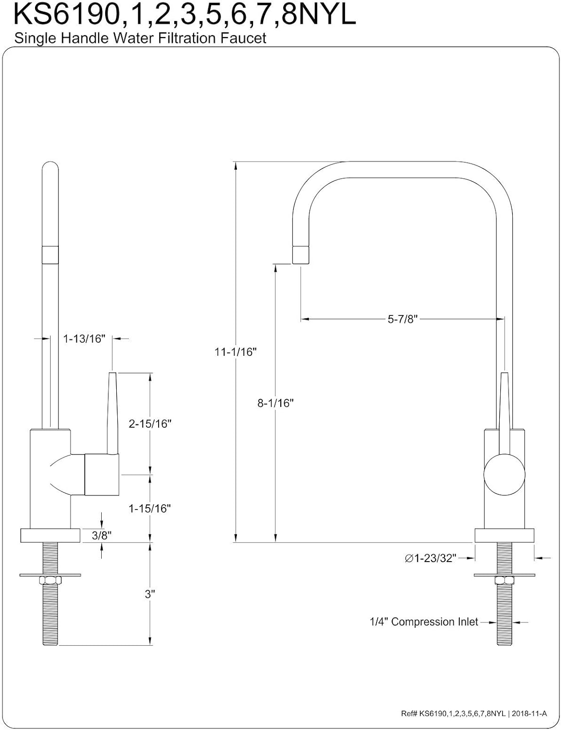 Kingston Brass KS6193NYL New York Single-Handle Cold Water Filtration Faucet, Antique Brass