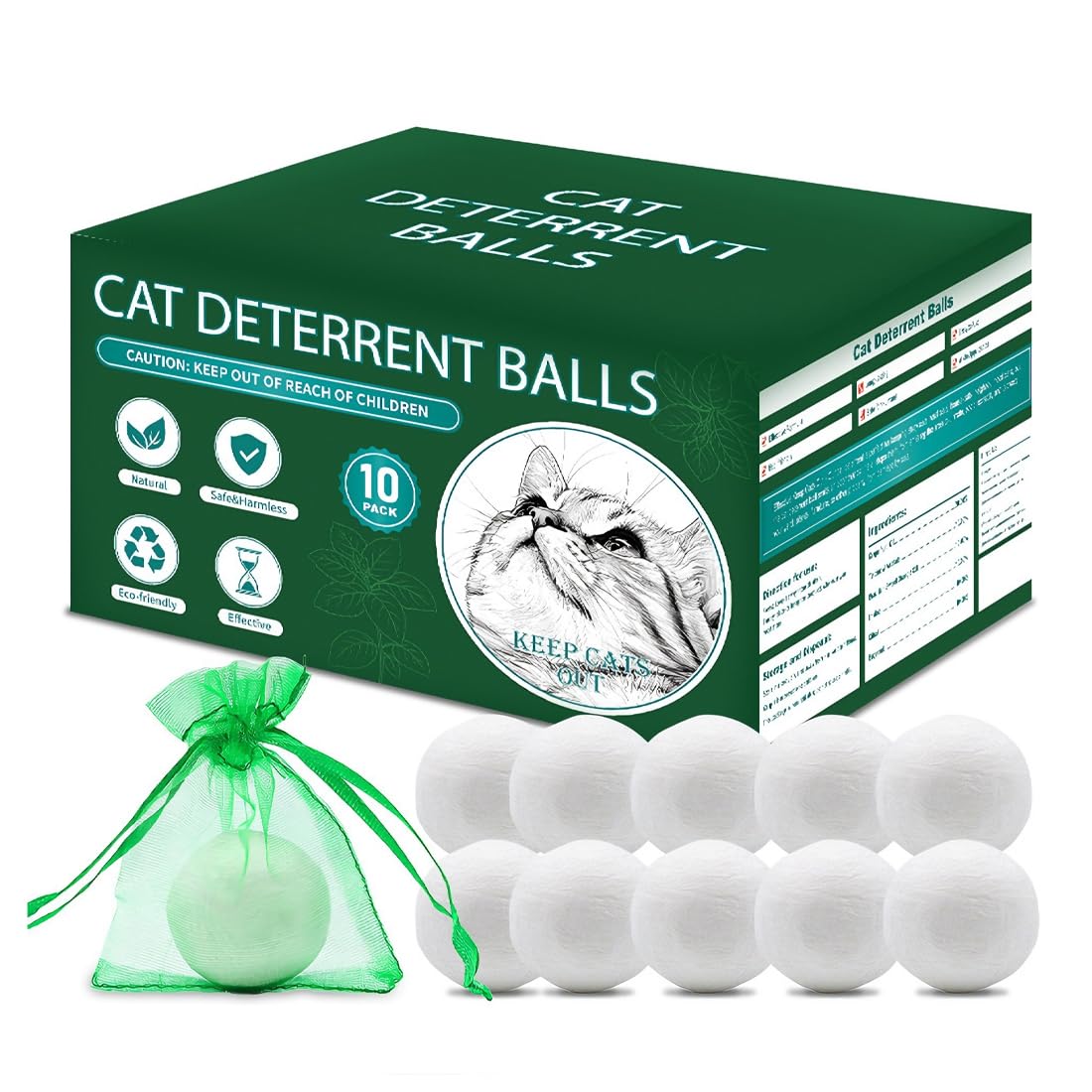 Palle Repellenti per Gatti – 12 Pezzi, Repellente Naturale con Fragranze di Menta e Citronella – Resistente alle Intemperie, Sicuro per gli Animali e Ecologico – Per Giardino, Terrazza Interno