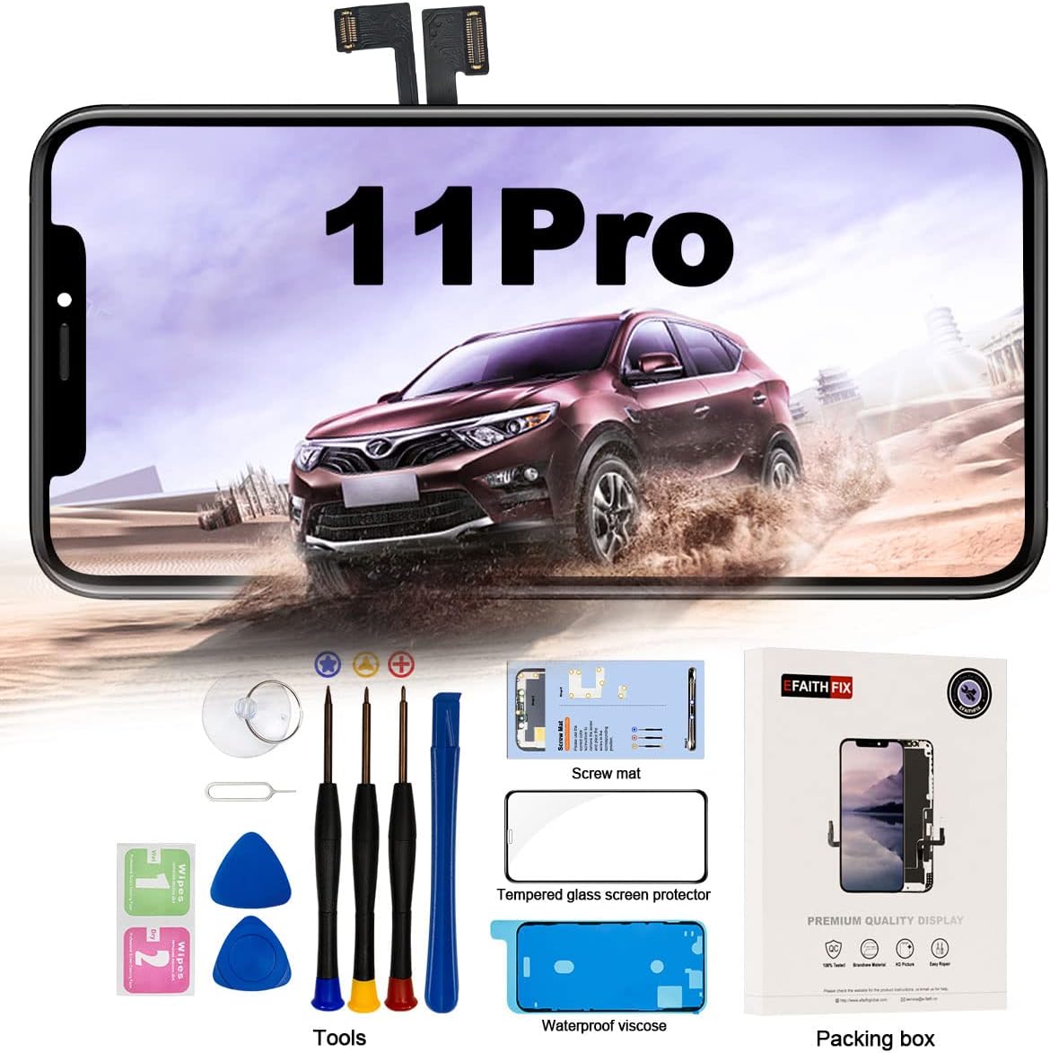 EFAITHFIX for iPhone 11 Pro LCD Screen Replacement 5.8 Inch Display 3D Touch Screen Assembly Digitizer with Repair Tools Kit Tempered Glass Protector Waterproof Adhesive for Model A2160, A2217, A2215