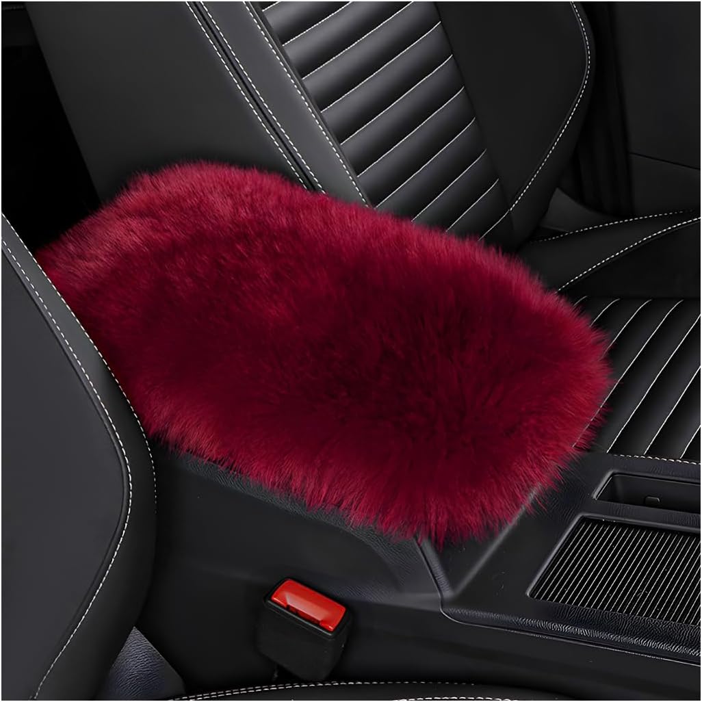 Wevdn Car Center Console Cover Pad, Fluffy Middle Console Pad Armrest Seat Box Cover, Universal Furry Arm Rest Decoration Protector for Car Truck SUV, Interior Car Accessories (Wine Red)