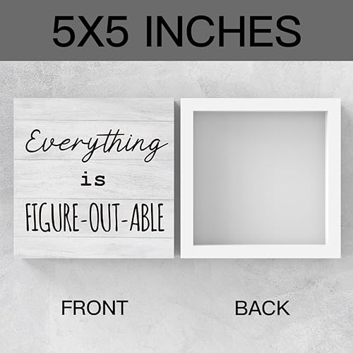 Miniatura 2 de Letrero inspirador de madera con texto en inglés Everything Is Figureoutable, decoración de escritorio de oficina, 5 x 5 pulgadas, caja de madera