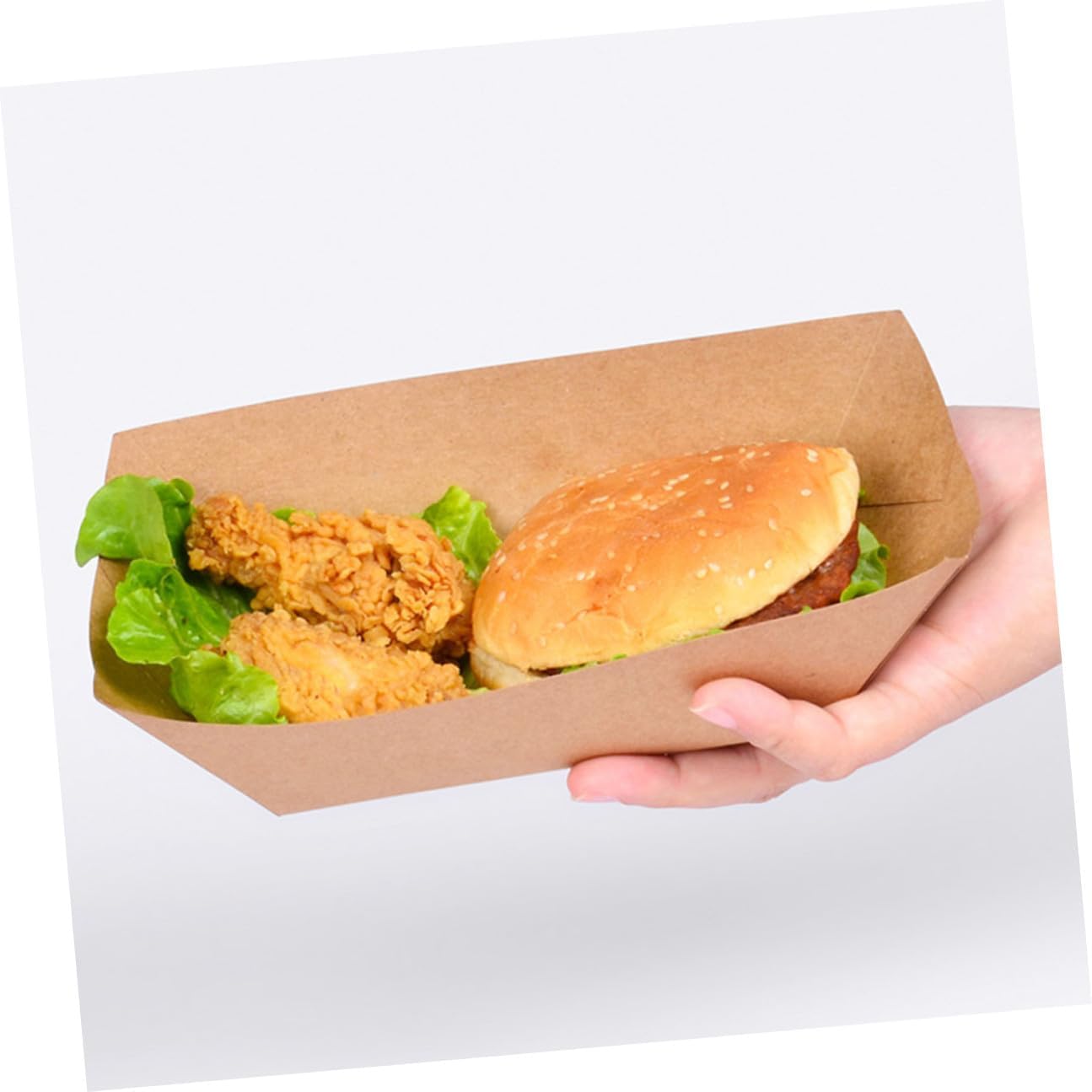 Garneck 100pcs Kraft Paper Food Boxes Greaseproof Fried Snacks Container Disposable Takeout Boxes for Fried Chicken and Fries, Oil-resistant Snack Storage for Kitchen and Catering