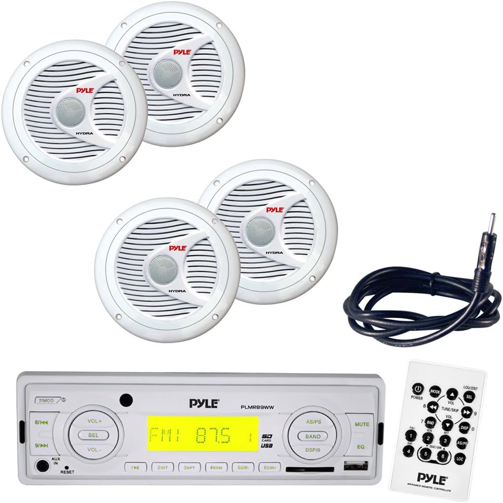 Pyle Boat Radio USB Stereo MP3 Receiver With 4 Box Speakers And Radio Cover