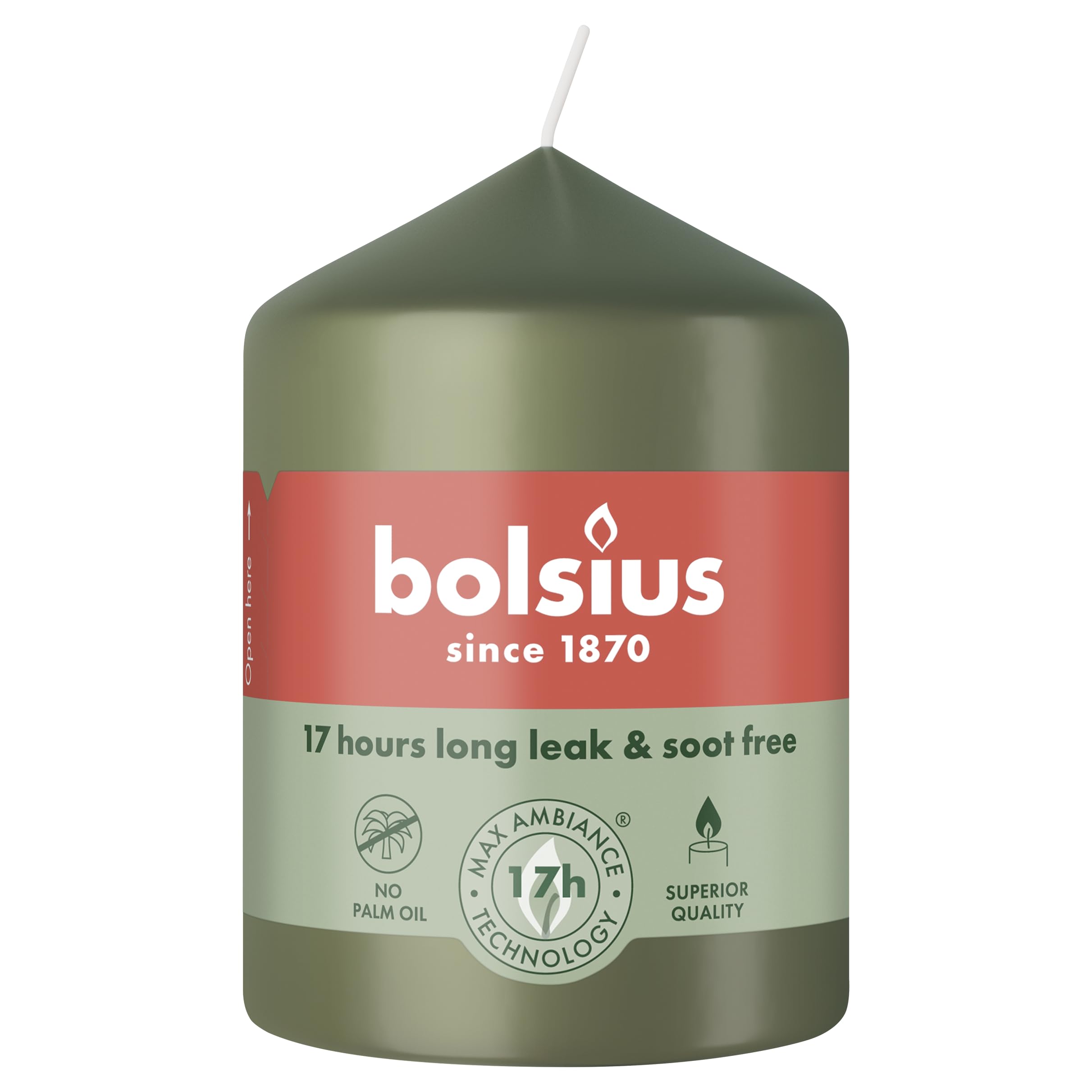 Bolsius - Essentials - Stumpenkerze - olivgrün - 8cm - Länge brenndauer 17 stunden - Unparfümierte - Natürliches Pflanzenwachs - Ohne Palmöl