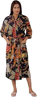 FRAU MANIA Women Cotton Kimono Robe – Lightweight Bathrobe & Loungewear Nightwear for Women, Loose Fit Summer Cover-Up (Bl... Price In India