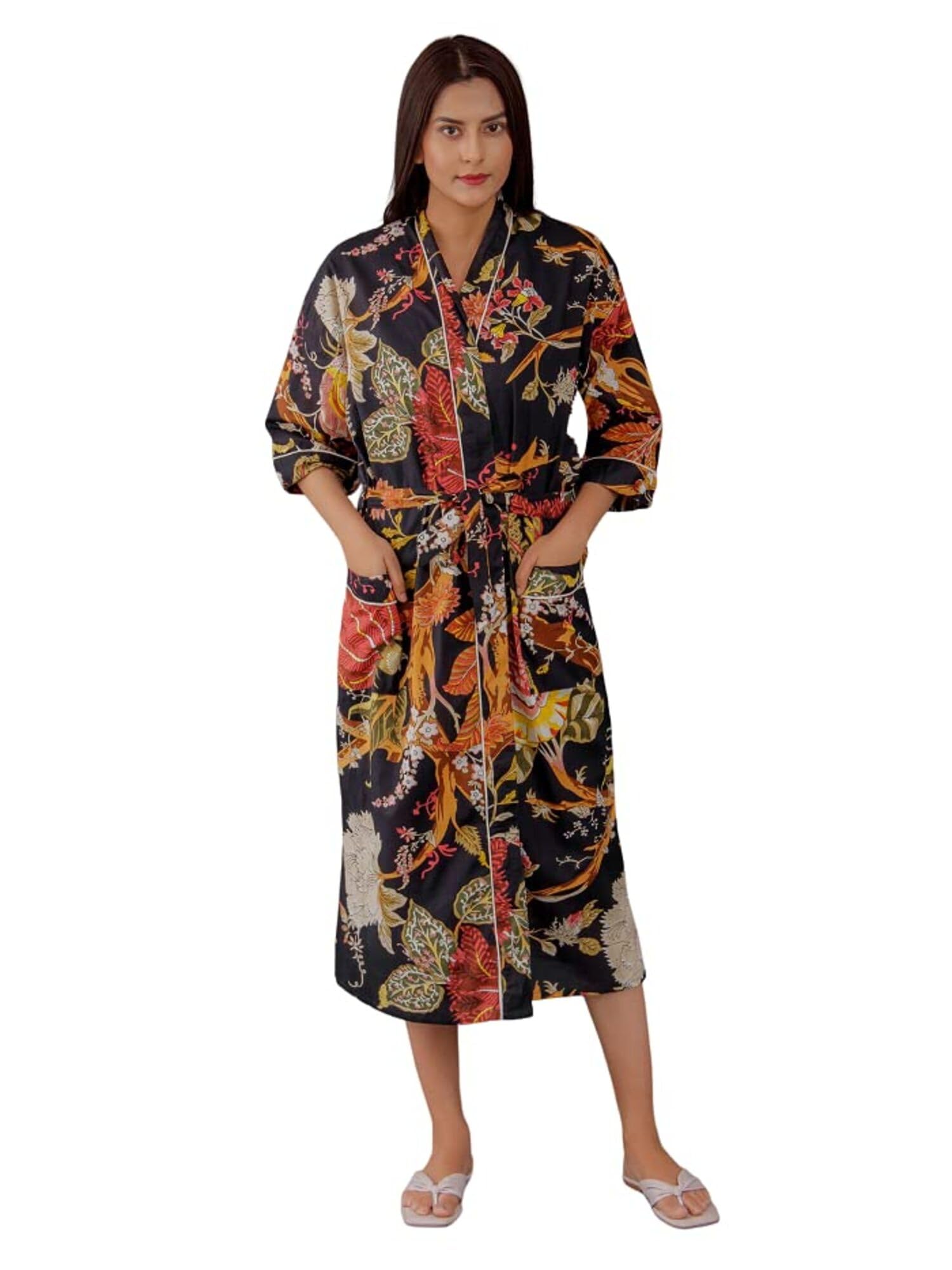 FRAU MANIA Cotton Kimono Night Wear Sleep Wear one piece dress beach wear multicolor size M TO 2XL(38 TO 44) (multicolor08)