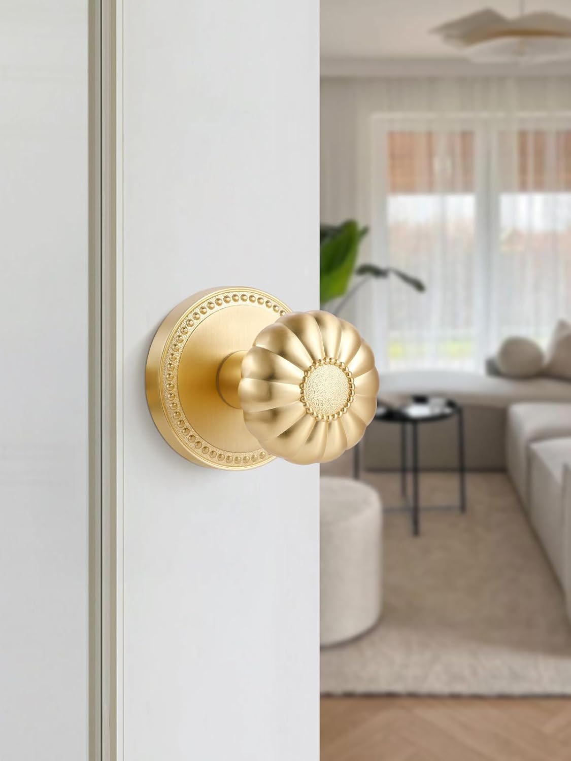 Dummy Gold Door Knobs Interior Satin Brass Dummy Door Handle Single Sided Decorative,Zinc Alloy 1 Pack