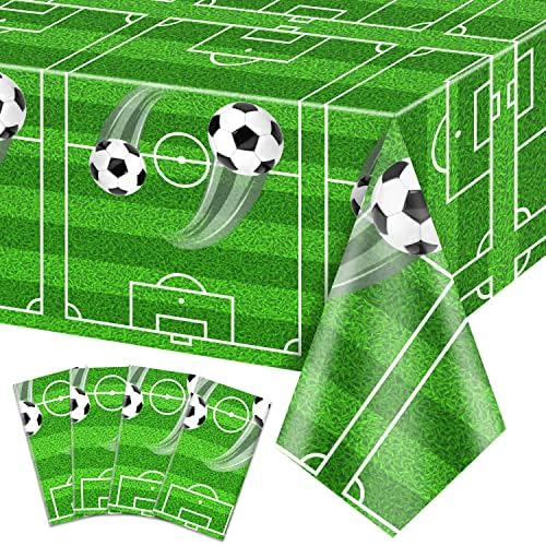 4 Pack Soccer Party Tablecloth, Soccer Theme Birthday Table Cover, 51×87” Rectangle Tablecloth for Men Boys Birthday Party Soccer Theme Party Decoration