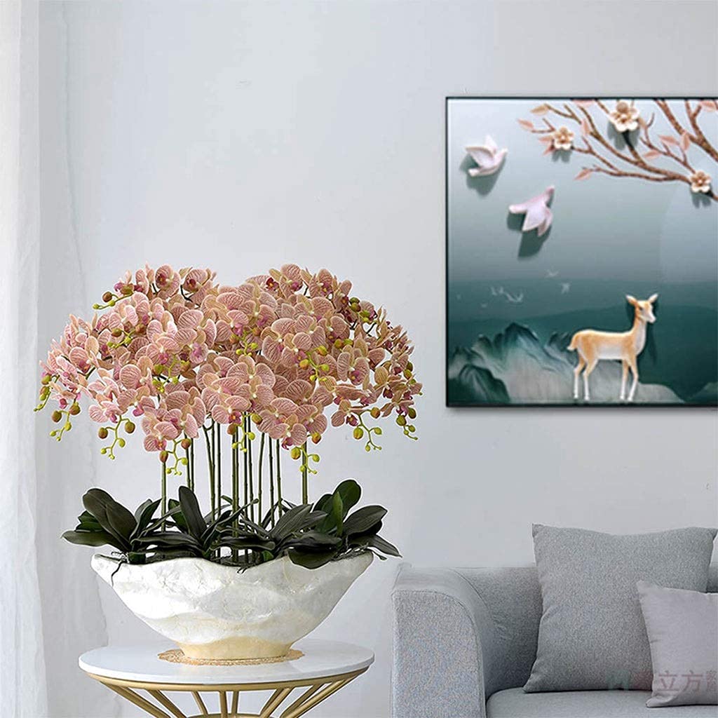 Zestaw sztucznych kwiatów, orchidea Phalaenopsis, Bonsai, sztuczne kwiaty z wazonem, 12 głów, jedwabna tkanina do dekoracji stołu, piękne dzieło sztuki