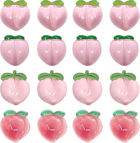 Honbay 40 dijes de resina con parte trasera plana de melocotón rosa, pequeños melocotones, adornos de resina de melocotón, lindos dibujos animados,