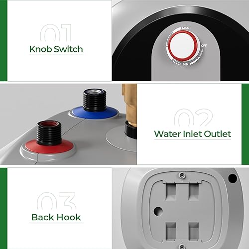 Miniatura 4 de FOGATTI Calentador de agua eléctrico de mini tanque, punto de uso de 4.0 galones para agua caliente instantánea, 1440 W, 120 V, estante, debajo del