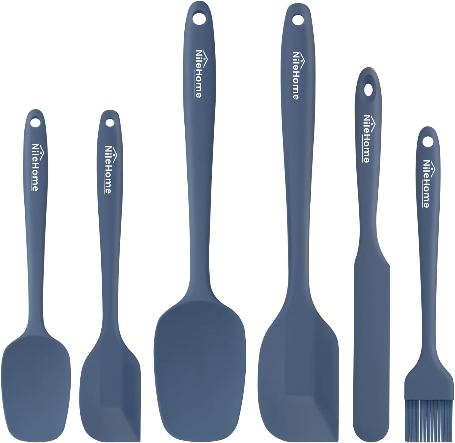 NileHome Silicone Spatula Set, 6 Packs Food Grade Kitchen Utensils with Silicone Brush Heat Resistant Dishwasher Safe BPA-Free Rubber Spatula for Scraping, Baking, Cooking, Mixing, Haze Blue