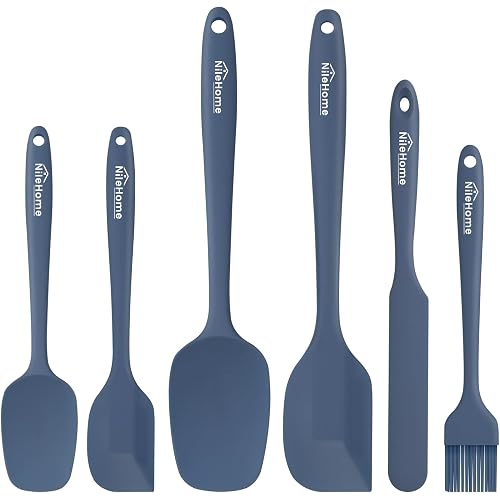 NileHome Silicone Spatula Set, 6 Packs Food Grade Kitchen Utensils with Silicone Brush Heat Resistant BPA-free Rubber Spatula for Scraping, Baking, Cooking, Mixing, Haze blue