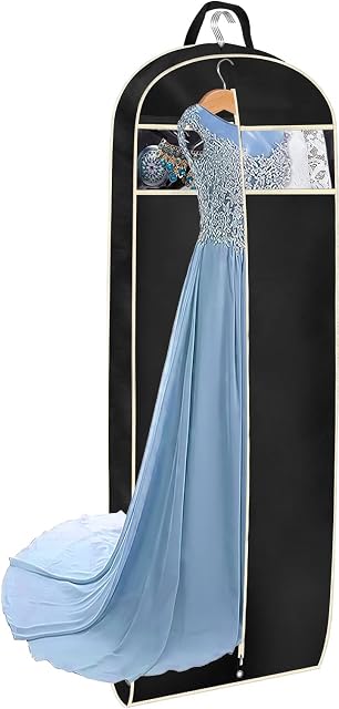 MISSLO 60" Suit Carriers for Women Garment Covers for Clothes Dress Carrier Storage with Clear Window Zipper Pocket Gusseted Long Hanging Suit Bag (Black)
