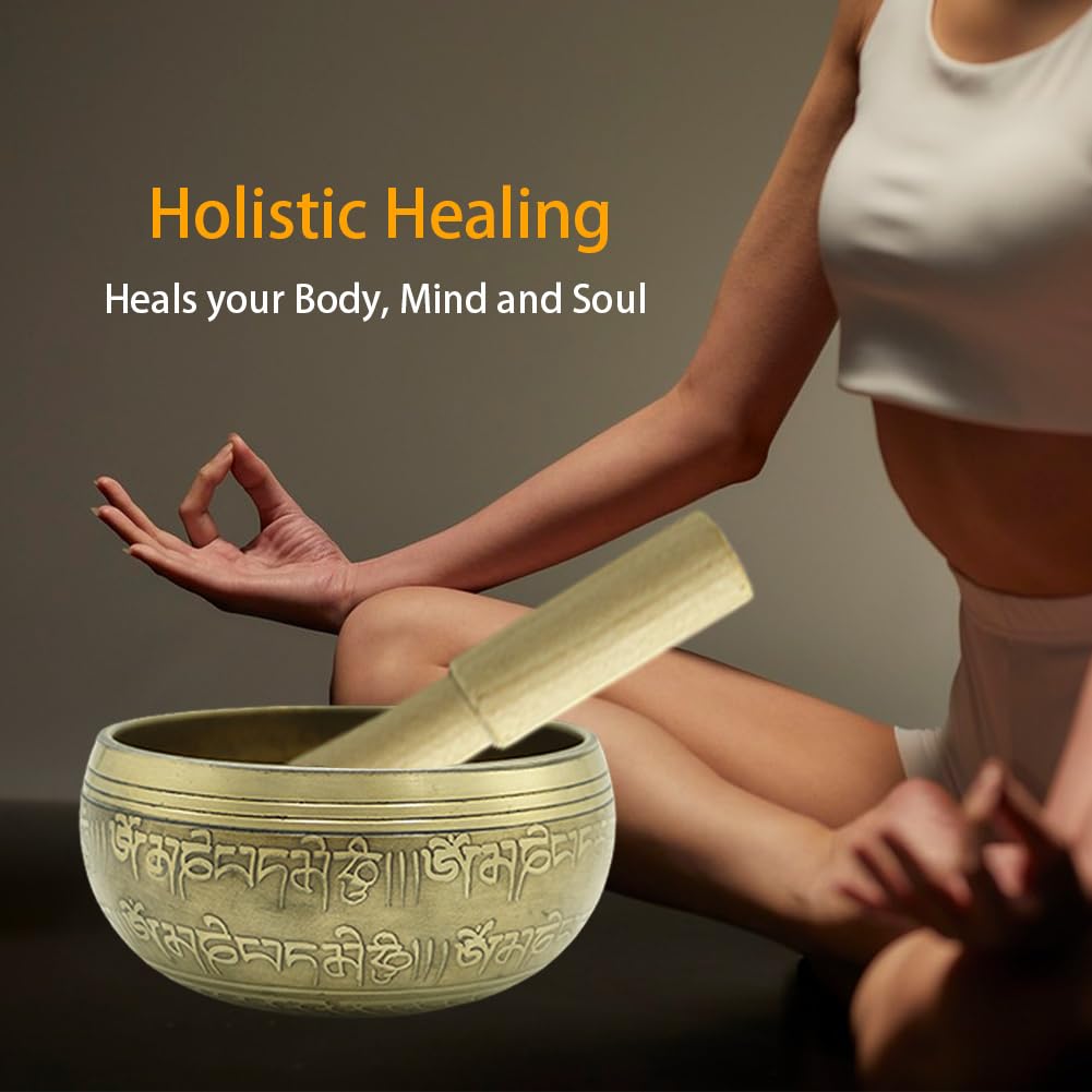 Set di campane tibetane per meditazione, fatta a mano, per yoga, attenzione e meditazione, set di campane tibetane per yoga, rilassamento, donne e