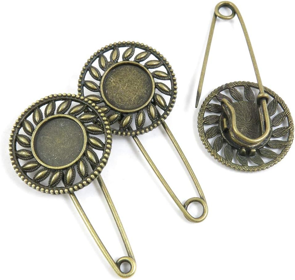 120 PCS Metal Antique Bronze Color Jewelry Making Supplies Charms Beading Crafting Wholesale 28227 Flower Cabochon Frame Brooch
