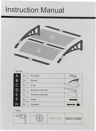 Miniatura 3 de Toldo HT-100 x 80 para ventana, toldos para puertas, cubierta de policarbonato para puerta de entrada, toldo de patio al aire libre, toldo para