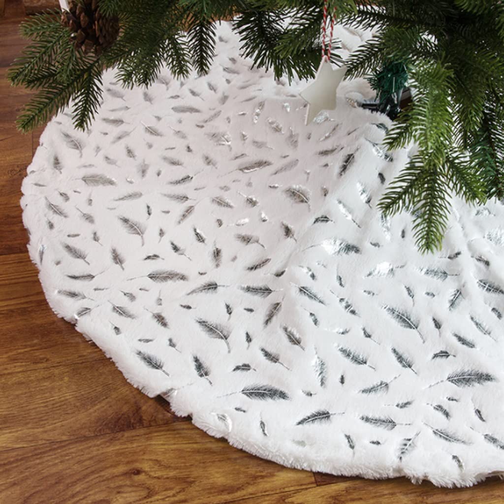 Spódnica Pod Choinkę Choinka Spódnica, Choinki Mat, Snowy White Faux Futro Spódnica Spódnica Dla Xmas Wakacje Domowe Dekoracje Ozdoby Mata Pod Choinkę(Silver feather,90cm)