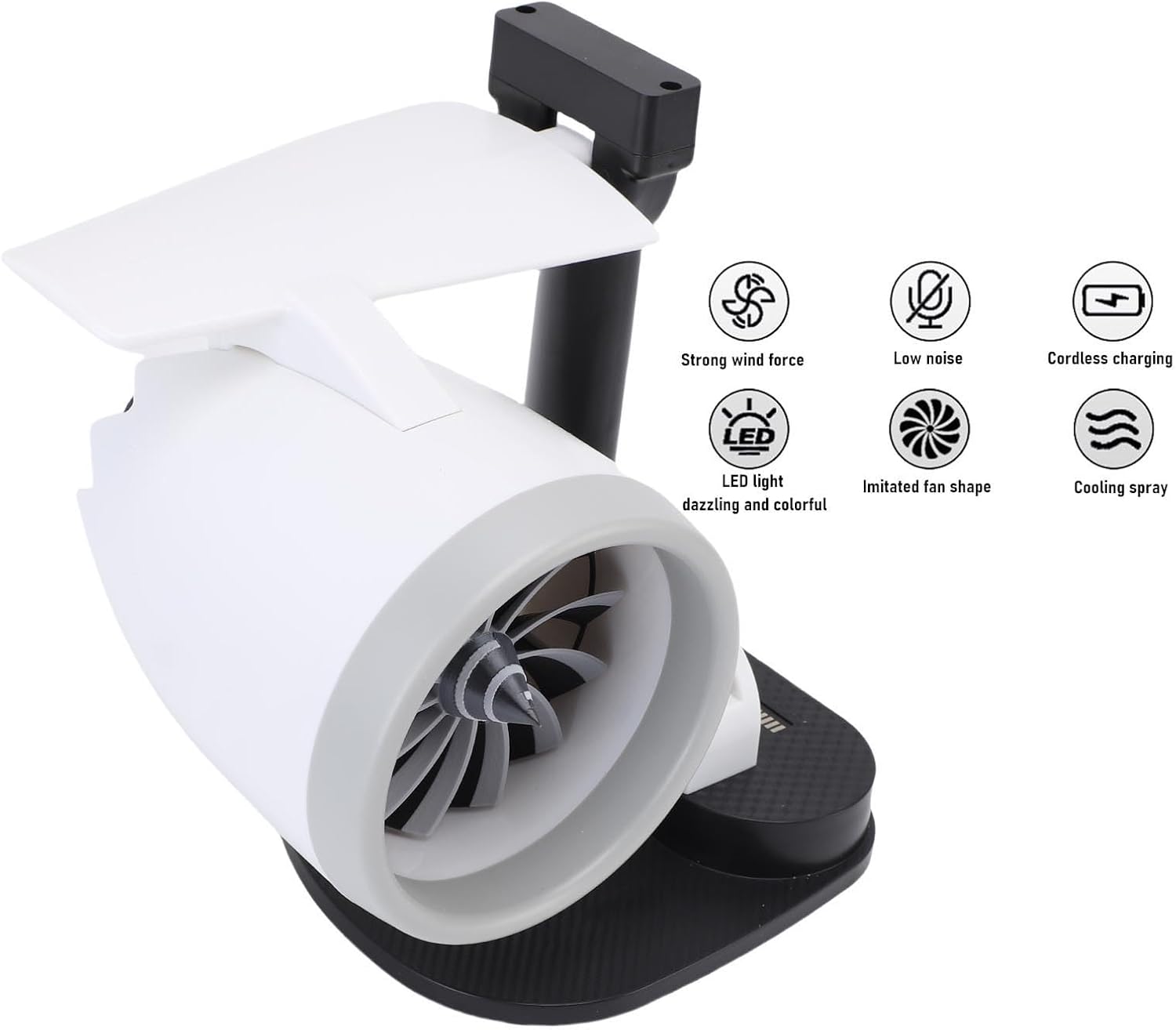 Diydeg Creative Desktop Turbo Fan, 3 in 1 Engine Fan with Humidifier & 15W Wireless Charging & Tail Lights, 4000rpm Adjustable Speed Airplane Engine Shape Desk Fan for Office (Blue Light)