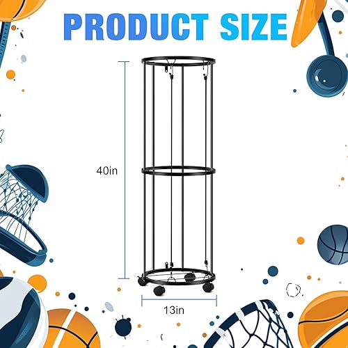 Miniatura 2 de Columnar - Estantes verticales de almacenamiento de bolas con ruedas, soporte de pared duradero para baloncesto, voleibol, ahorro de espacio,
