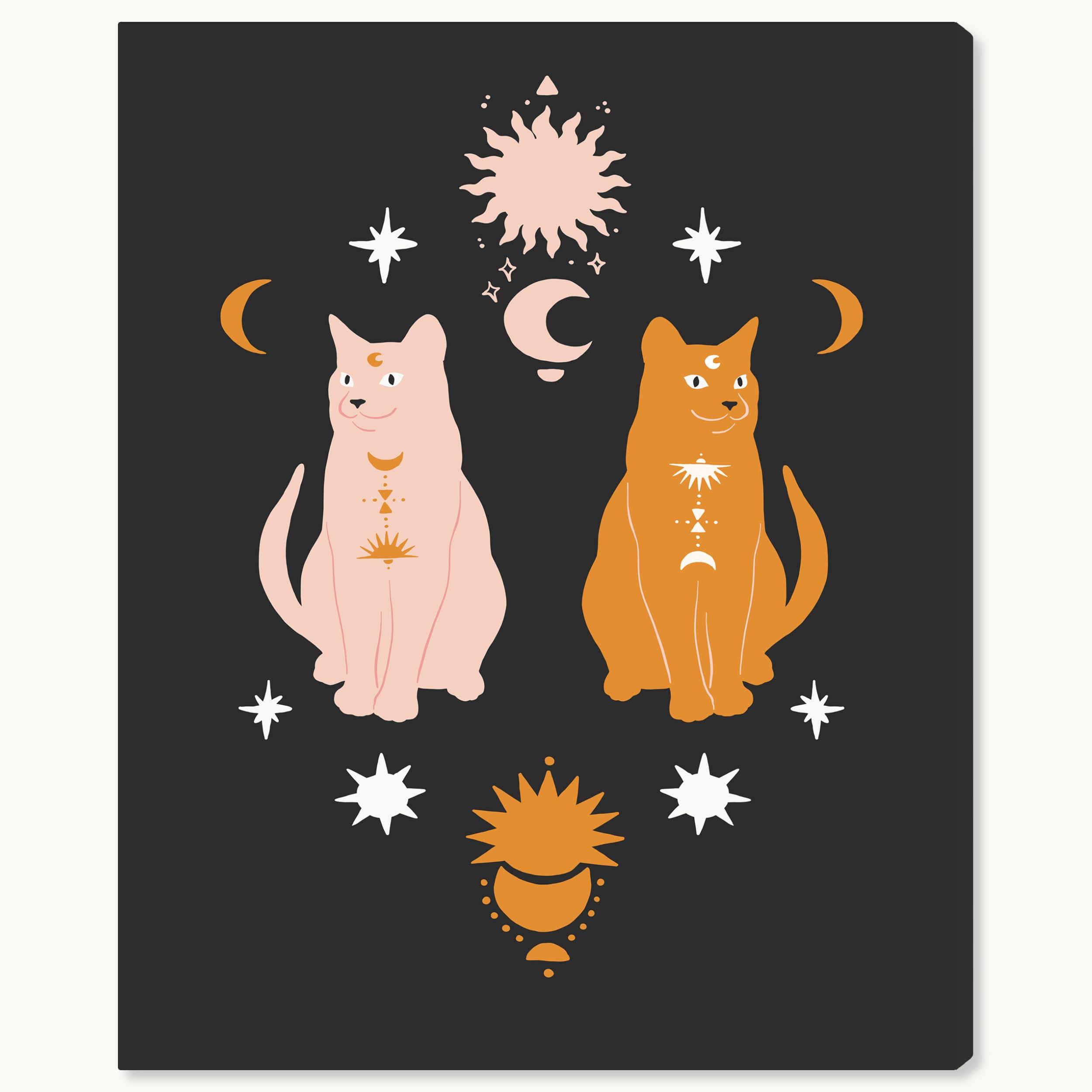 wynwood studio holiday and seasonal modern wrapped canvas art - midnight loving cats, wall art for living room, bedroom, and bathroom, 30" x 36", black and orange home decor