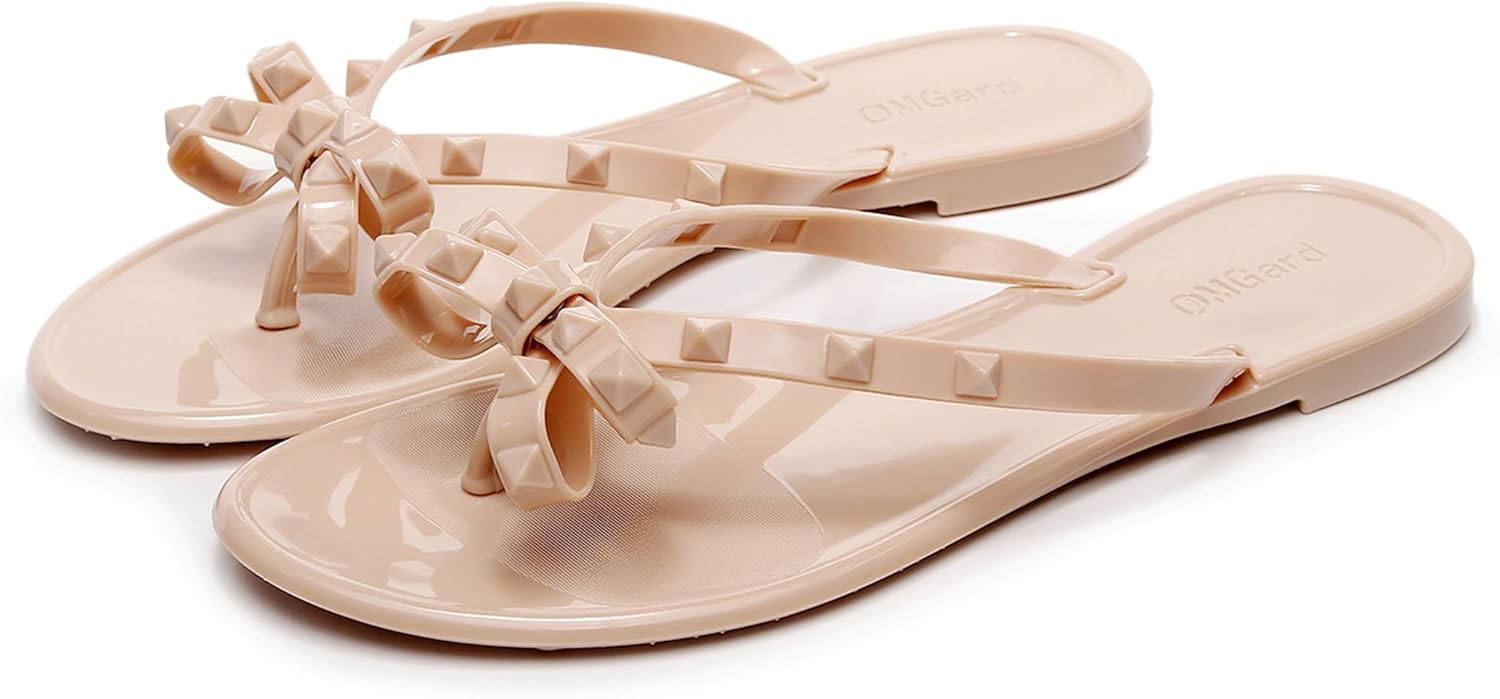 Studded Jelly Shoes for Womens Bow Flip Flops Jellies Sandals Flat Black... - Picture 67 of 174