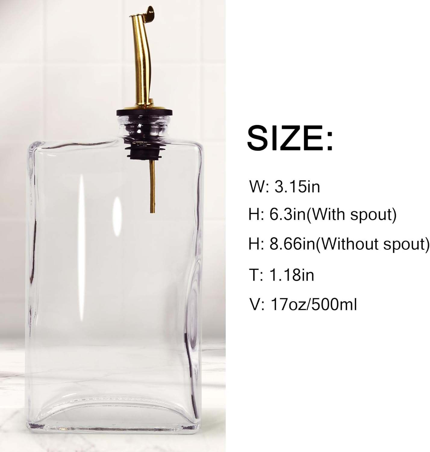 sweet grain Olive Oil Dispenser Bottle for Kitchen(4 Pack) - 17oz/500ml Oil And Vinegar Dispenser with 36 Labels and Silicone Funnel, Glass Soy Sauce Dispenser - Gold