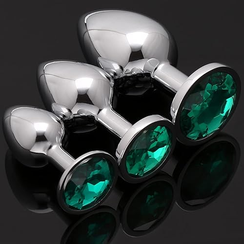 Miniatura 41 de AKStore 3 tapones anales fetiches de acero inoxidable con diseño de joyas lujosas para fantasías sexuales de bondage, tamaños grande, mediano y Blue
