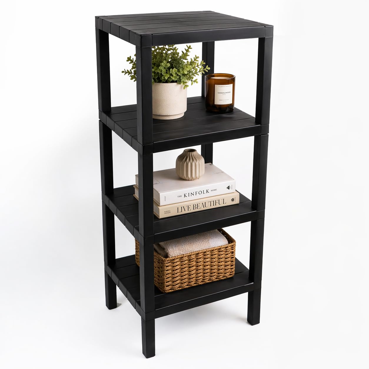 DIVCHI 4 Tier Side End Table Nightstand Coffee Tables Storage Bedside Table Office Living Room Bedroom Small Narrow Space Sofa Table (Black) โ image 1