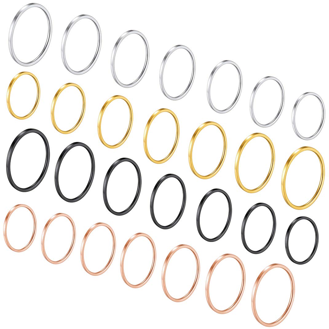 GoldChic JEWELRY Anelli Donna 3-28 Pezzi 1mm Anello Midi Da Donna Impilabile, Set Anelli Donna Sottile in Acciaio Inossidabile, Misura 4-10, Anello Argento/Rosa/Oro/Nero
