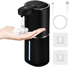 Automatic Soap Dispenser, 380 ml Waterproof IPX5 USB Rechargeable Liquid Soap Dispenser, 4 Levels Adjustable Soap Dispenser Foam Wall for Bathroom Hotel Kitchen (Foam, Black)