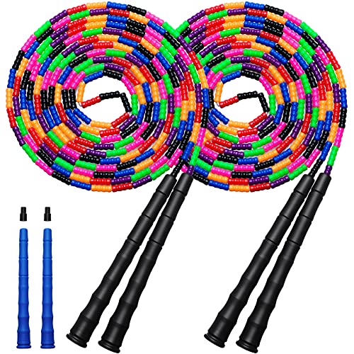 Kingcolor Double Dutch 16 FT 2 Pack Long Jump Rope, Plastic Segmented Beaded DIY Rope, Suitable for Children and Adults, Long Enough for 5-6 Jumpers (Black)