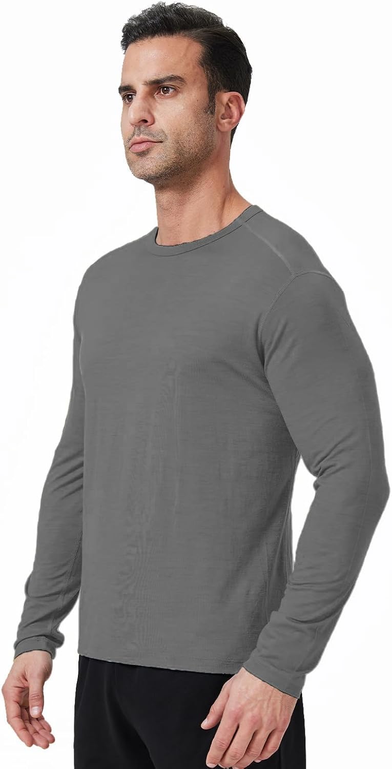 Men’s Merino Wool Base Layer Shirt – Long Sleeve Thermal Hiking Ski Outdoor Quick-Dry Warm Top