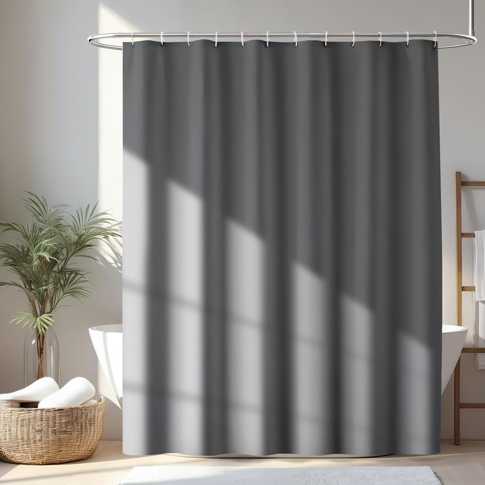 Rideau de douche gris pour salle de bain familiale lavable