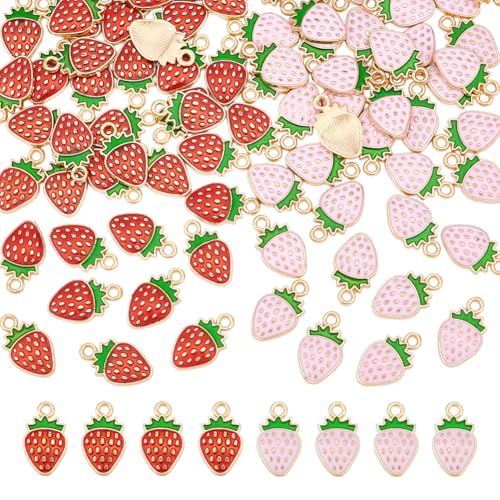 UNICRAFTALE about 80Pcs 2 Colors Strawberry Pendants Mini Cute Fruit